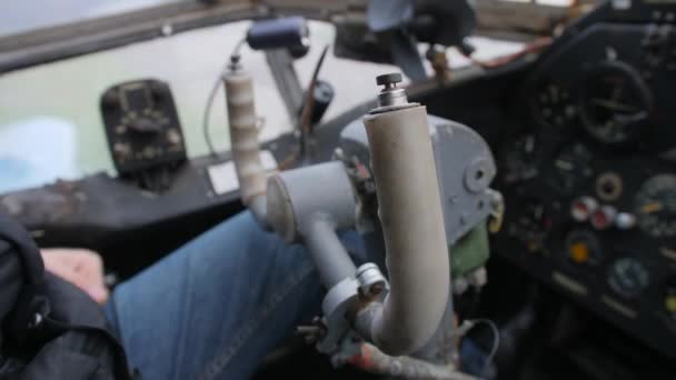Close Male Hands Pilot Take Steering Wheel Plane Vintage Style — Video
