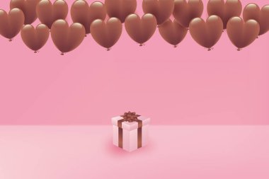 Renksiz kalp balonları ve hediye paketi tasviri