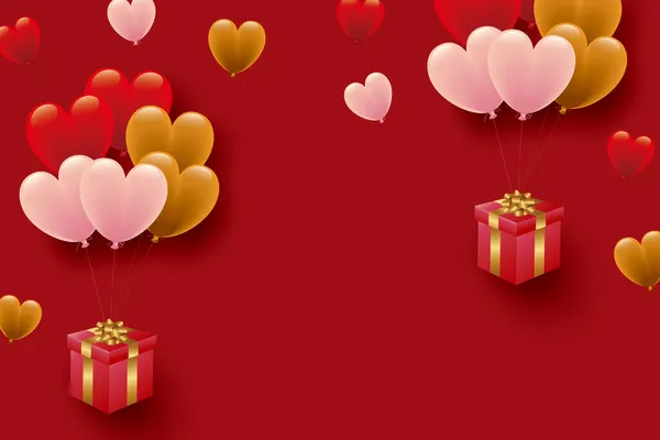 Ilustración Globos Corazón Color Opaco Caja Regalo — Vector de stock