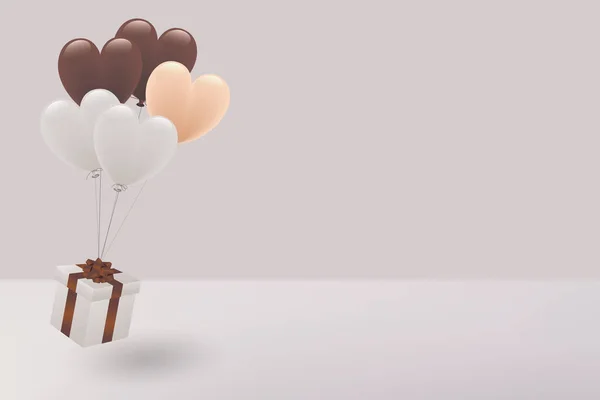 Illustration Tråkiga Färg Hjärta Ballonger Och Presentförpackning — Stock vektor