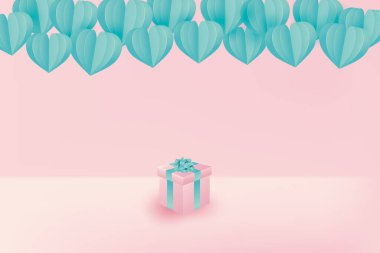 Kalp sanatının ve hediye kutusunun 3 boyutlu çizimi