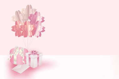 Kiraz çiçeği sanatının ve hediye kutusunun 3 boyutlu çizimi