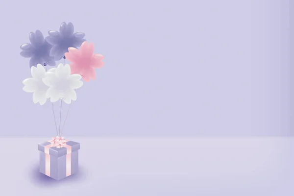 Fundo Ilustração Balões Forma Flor Cereja Caixa Presente —  Vetores de Stock