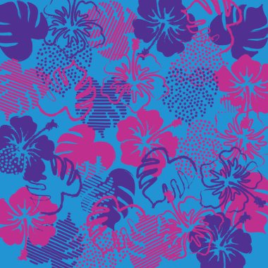 Hibiscus and monstera tropical background