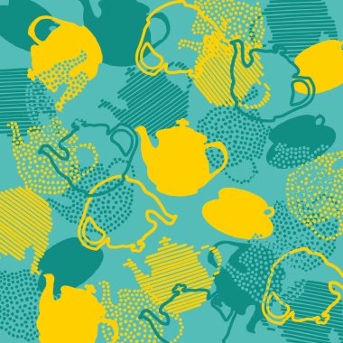 Çay fincanı ve çaydanlık ile illüt arkaplanı