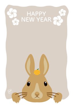 Tavşan ön illüstrasyonu Yeni Yıl Kart şablonu