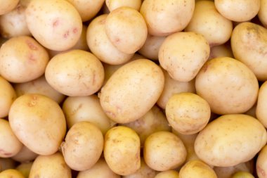 Yığında taze patates, doku. Gıda arkaplanı