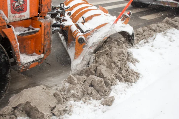 Snow Removal Equipment Streets City Road Cleaning Heavy Snowfall — Stock Photo, Image