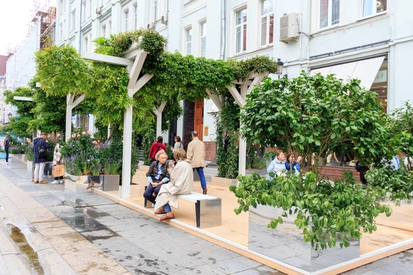 Moscow, Russia - festival of urban landscape design Flower Jam, Stoleshnikov lane