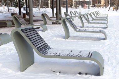 Rusya, Moskova, VDNH 'deki peyzaj parkı. Kış görünümü.