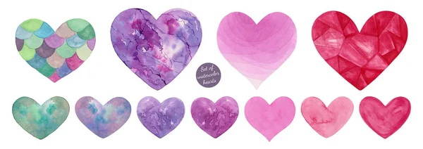 Ensemble Coeurs Aquarelle Vert Violet Rose Rouge Illustration Symbole Amour — Photo
