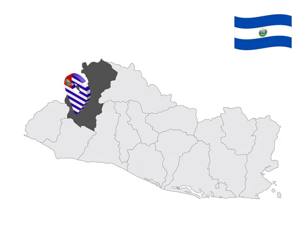 圣安娜省在萨尔瓦多地图上的位置 3D位置标志类似于圣安娜旗 为您的设计与萨尔瓦多各省的质量地图 Eps10 — 图库矢量图片