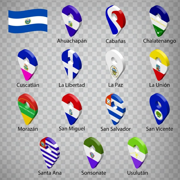 Vierzehn Flaggen Der Departements Salvador Alphabetische Reihenfolge Mit Namen Set — Stockvektor