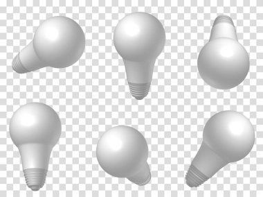 Şeffaf arkaplanda 3d ampul modeli simgeleri perspektif projeksiyonları kümesi. 3D ampuller. Web sitenizin tasarımı, uygulaması ve UI için grafik elementlerin soyut konsepti. EPS 10