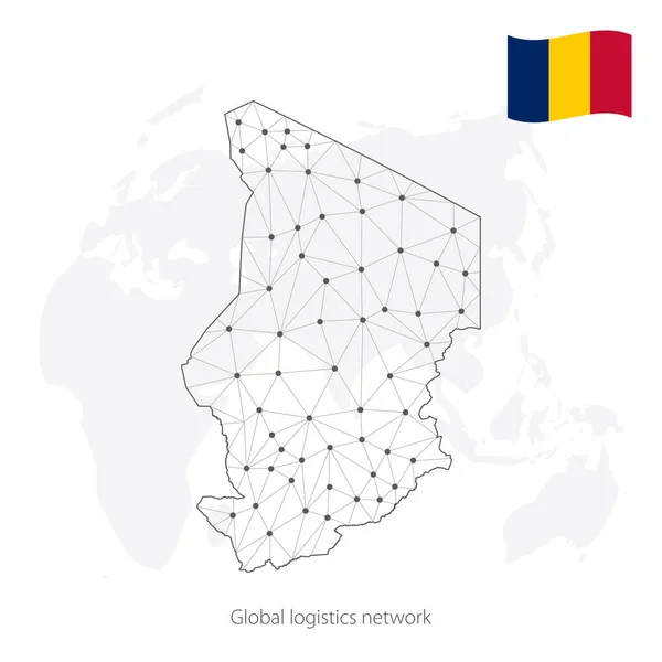 Concepto Red Logística Global Mapa Red Comunicaciones República Del Chad — Archivo Imágenes Vectoriales