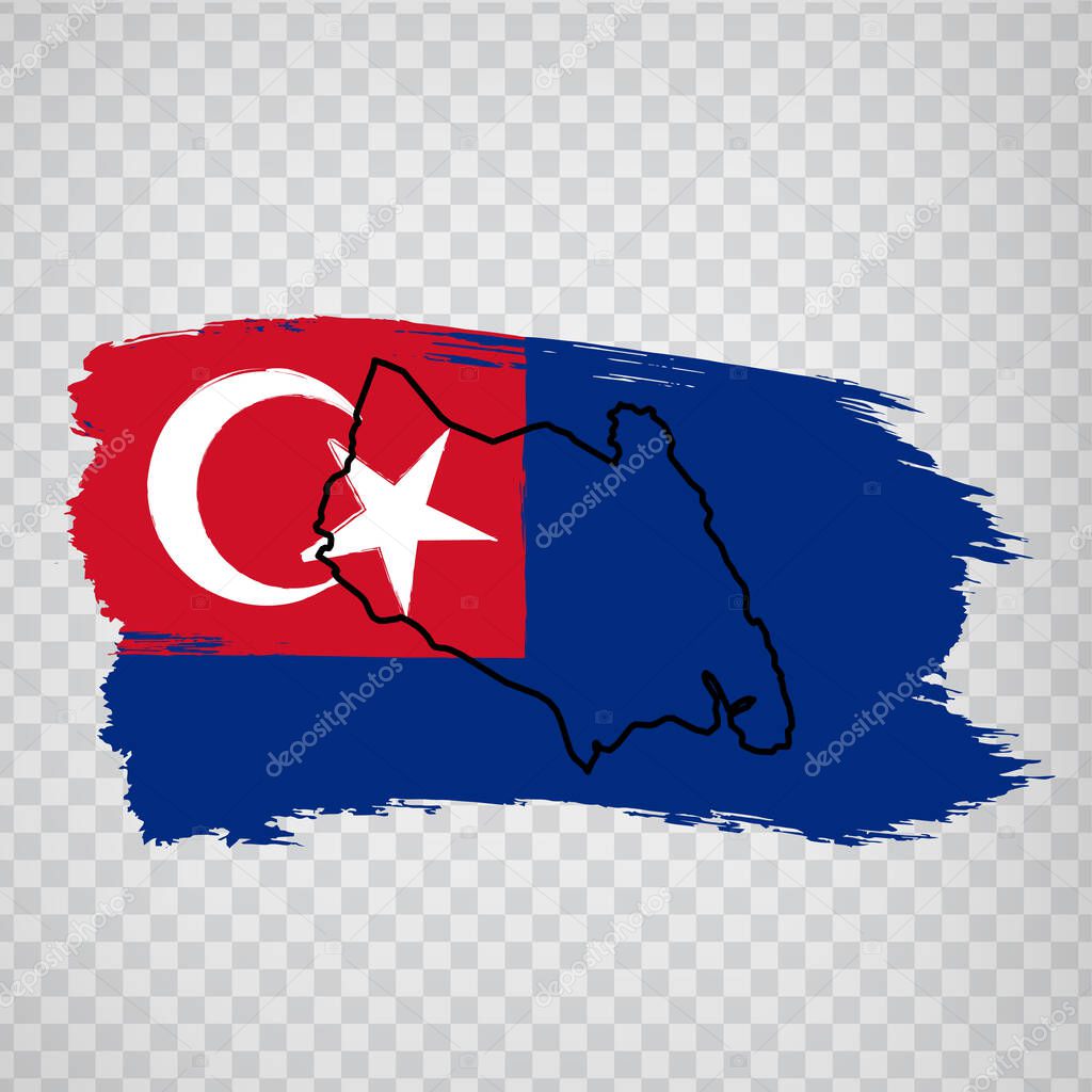 Flag of  State Johor  from brush strokes. High quality map and flag Johor for your web site design, app  on transparent background.  Malaysia. EPS10.