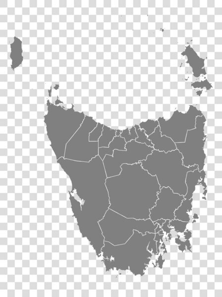 State of  Tasmania map on transparent background. Map State of Tasmania with districts   for your web site design, logo, app, UI. Australia. EPS10.