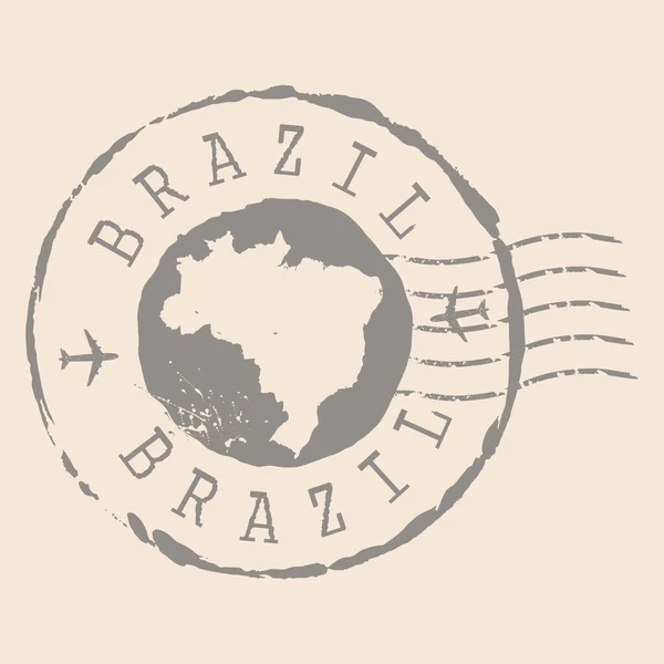 Brazylia Pieczęć Pocztowa Mapa Uszczelka Gumowa Silhouette Design Retro Podróże — Wektor stockowy
