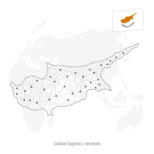 全球物流网络概念 通信网络将塞浦路斯地图绘制在世界地图上 用多边形样式和旗子映射塞浦路斯 Eps10 — 图库矢量图片