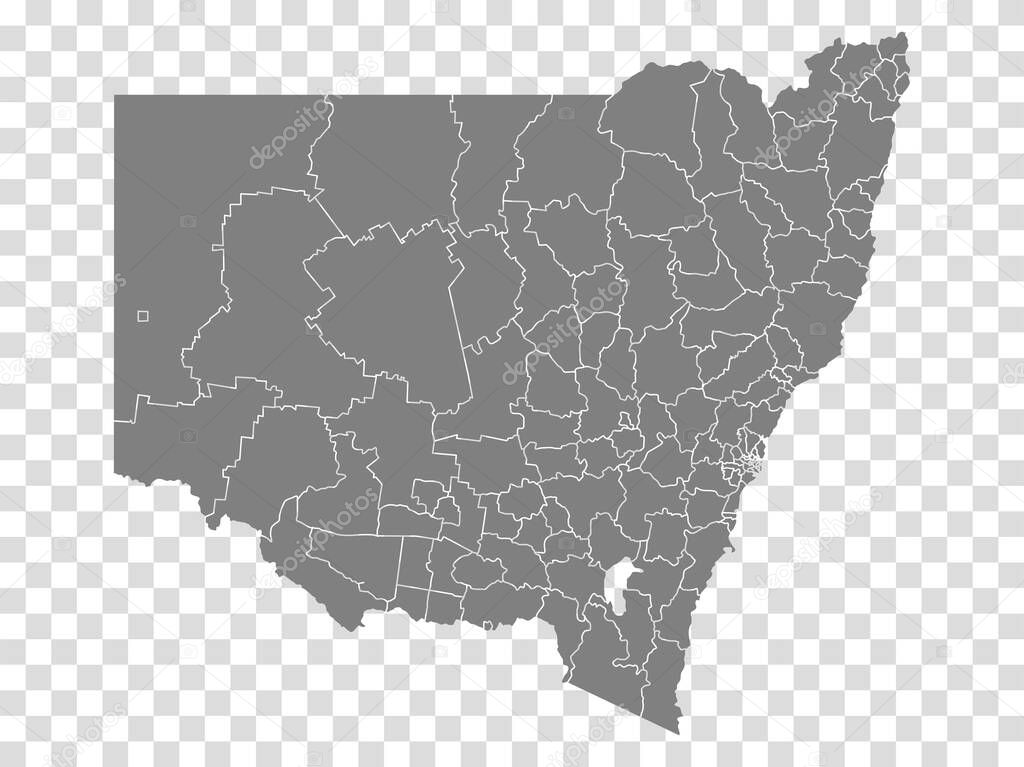 State of New South Wales map on transparent background. Blank Map State of  New South Wales with districts   for your web site design, logo, app, UI. Australia. EPS10.