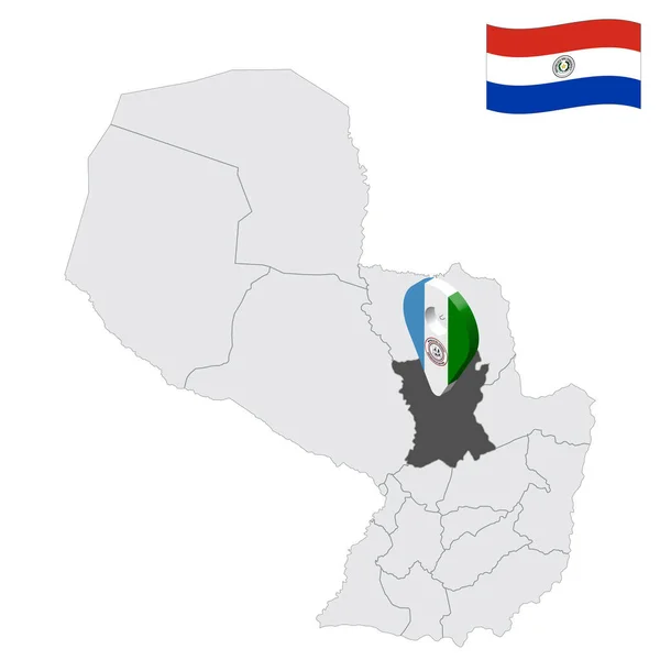 場所サンペドロ県地図パラグアイ サンペドロの旗に似た3D位置表示 あなたのデザインのためのパラグアイ共和国の州との品質地図 Eps10 — ストックベクタ