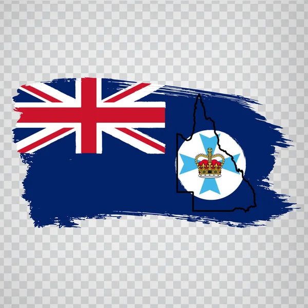Avustralya Nın Bayrak Kraliçesi Fırça Darbelerinden Queensland Haritası Boş Avustralya — Stok Vektör