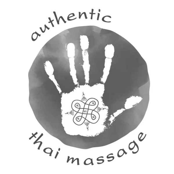 Authentiek Thais Massage Logo Hand Met Een Thais Patroon Aquarelachtergrond — Stockvector