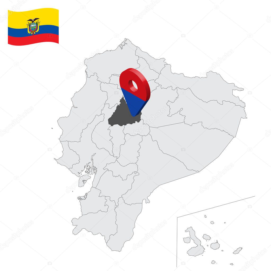 Location Cotopaxi Province on map Ecuador. 3d location sign similar to the flag of Cotopaxi. Quality map  with  provinces Republic of Ecuador for your design. EPS10