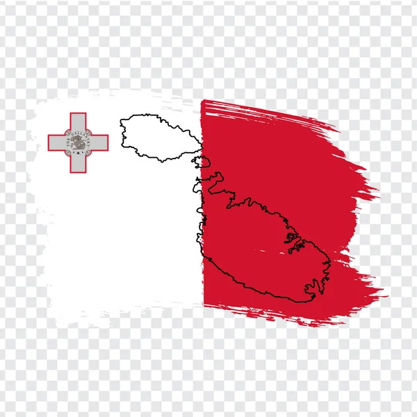 ブラシストロークとマルタのブランクマップからマルタ共和国の旗 あなたのウェブサイトのデザイン ロゴのための透明な背景にマルタと国旗の高品質の地図 Eps10 — ストックベクタ