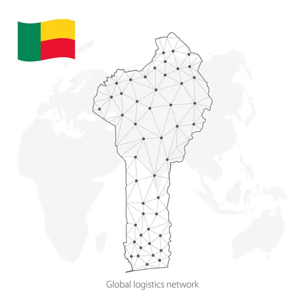 Concepto Red Logística Global Mapa Red Comunicaciones Benín Contexto Mundial — Archivo Imágenes Vectoriales