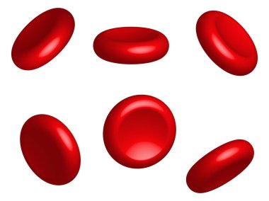 Beyaz arka planda izole edilmiş kırmızı kan hücreleri veya eritrositler. Web sitesi tasarımın, uygulaman ve UI için tıbbi illüstrasyon. Vektör çizimi. EPS10.