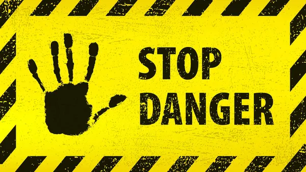 手書きとグランジのテクスチャ サイバー犯罪 コンピュータウイルスのシンボルで遭難危険標識 黄色の背景に黒の縞の長方形 ベクトル Eps10 — ストックベクタ