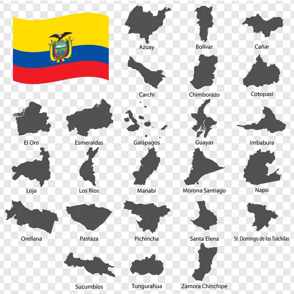 Veinticuatro Departamentos Mapas Ecuador Orden Alfabético Con Nombre Cada Mapa — Archivo Imágenes Vectoriales