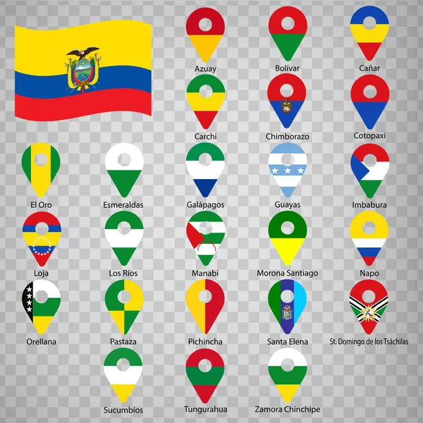 厄瓜多尔各省的二十四面旗帜 国名字母顺序 一套2D的地理定位标志 如厄瓜多尔各省的国旗 2天的地理定位标志为您的设计 Eps10 — 图库矢量图片