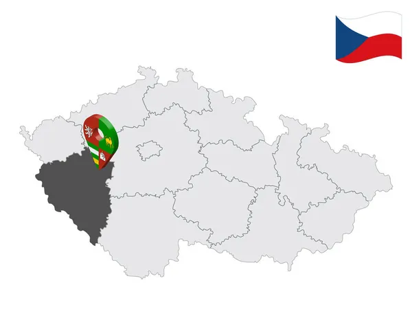 Пльзеньская Область Карте Чехия Трехмерный Знак Местоположения Похож Флаг Пльзеня — стоковый вектор