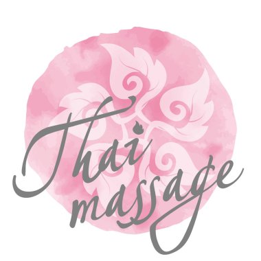 Otantik Tayland masajı. Tayland masajı için logo ve Pasifik Pembesi 'nde geleneksel Tayland süsü. Tasarımınız için Tayland masajı suluboya arka plan kavramı. EPS10.