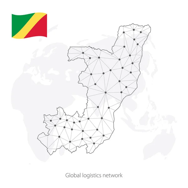 Concepto Red Logística Global Mapa Red Comunicaciones República Del Congo — Archivo Imágenes Vectoriales