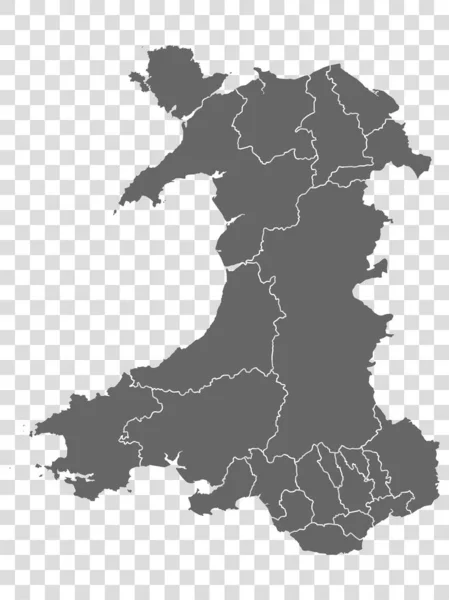 Carte Vierge Pays Galles Carte Haute Qualité Avec Des Régions — Image vectorielle