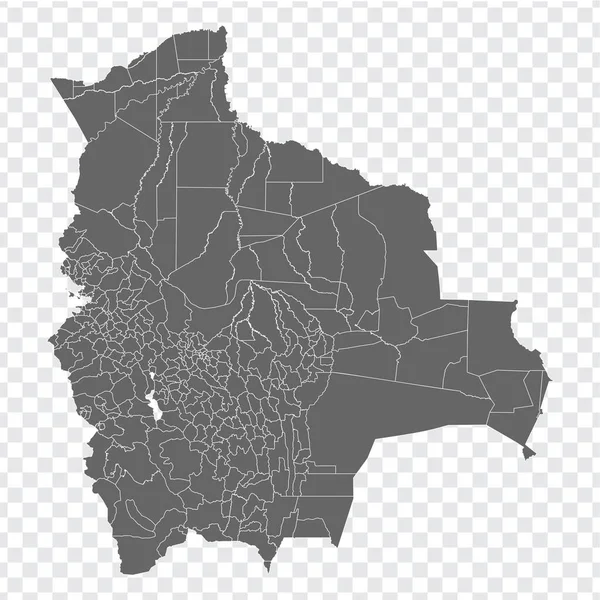 Mapa Branco Municípios Bolívia Departamentos Bolívia Mapa Mapa Vetorial Detalhado —  Vetores de Stock