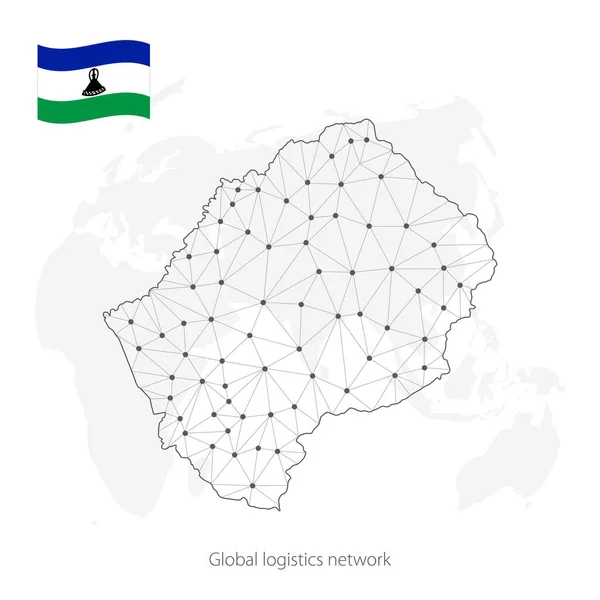 Concepto Red Logística Global Mapa Red Comunicaciones Lesotho Fondo Mundial — Archivo Imágenes Vectoriales