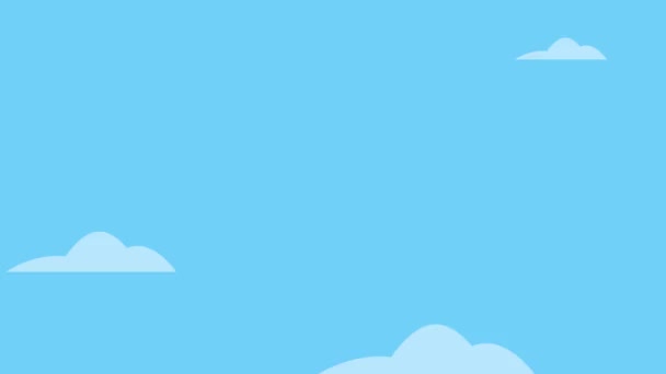 Мультфильм Анимация Бумажного Самолета Летящего Небе Облаками Белый Бумажный Самолет — стоковое видео
