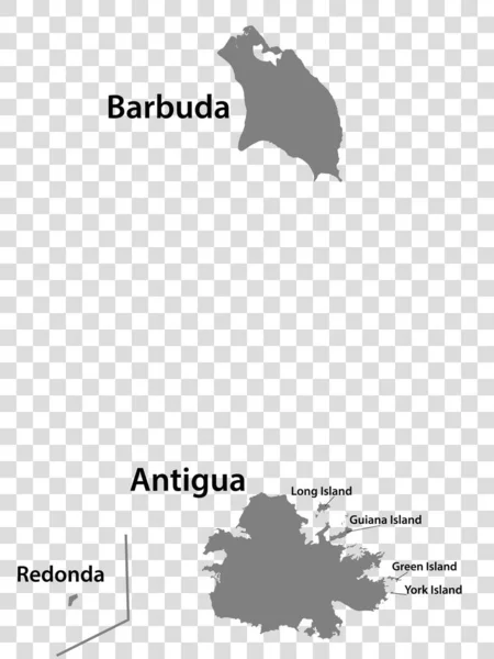 Blanco Kaart Antigua Barbuda Het Grijs Elke Eilandenkaart Heeft Titels — Stockvector