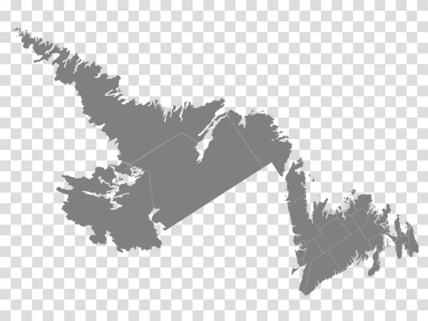 Newfoundland Labrador Mapa Průhledném Pozadí Provincie Newfoundland Labrador Mapy Obcemi — Stockový vektor