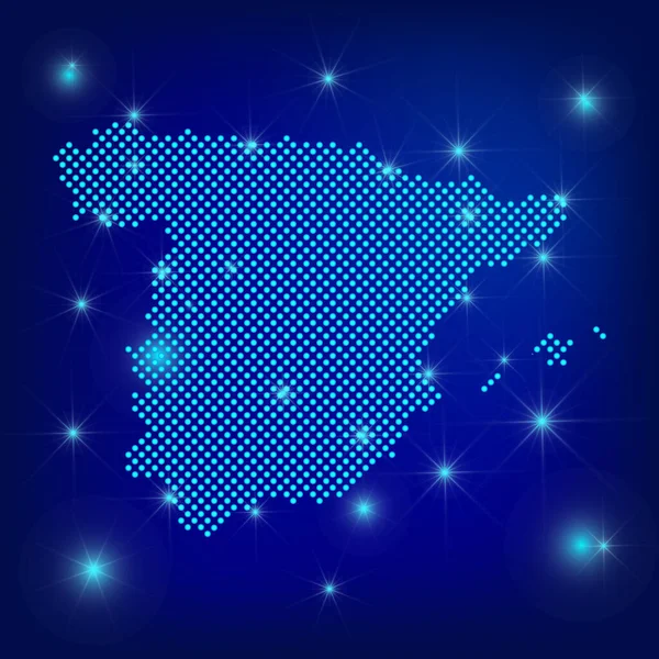 Spain Map Blue Dotted Map Dots Spain Map Spotlights Dark — Stock Vector