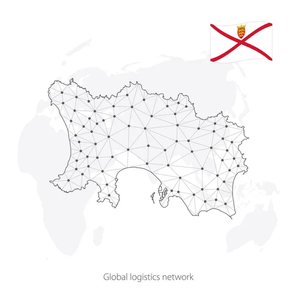 Wereldwijd Logistiek Netwerk Concept Communicatienetwerk Kaart Jersey Wereldachtergrond Kaart Bailiwick — Stockvector