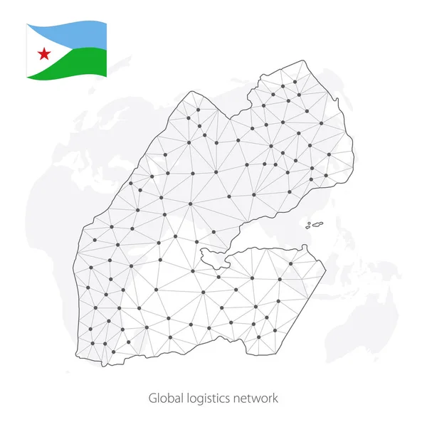 Concepto Red Logística Global Mapa Red Comunicaciones Djibouti Contexto Mundial — Archivo Imágenes Vectoriales