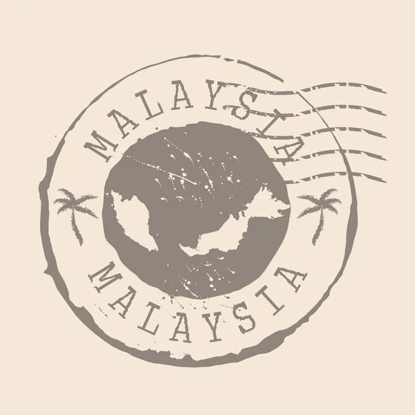 Malaysia Stamp Postal Map Silhouette Rubber Seal Design Retro Travel - Stok Vektor