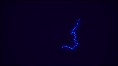 France Map Outline Country Border on dark blue.  Neon Lights  colorful animation transition. Flag of France.  Animation in neon style. 4k Resolution.