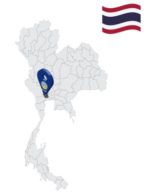 Location of Nakhon Pathom Province on map Thailand. 3d Nakhon Pathom flag map marker location pin. Quality map with Provinces of  Thailand for your web site design, app, UI. EPS10.