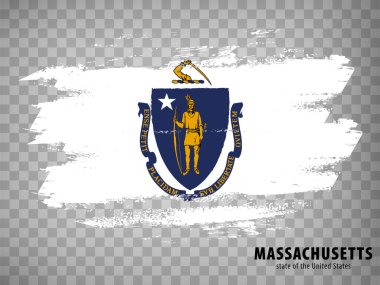 Flag of Massachusetts from brush strokes. United States of America.  Flag Massachusetts with title on transparent background for your web site design,  app, UI. USA. Vector illustration. EPS10.